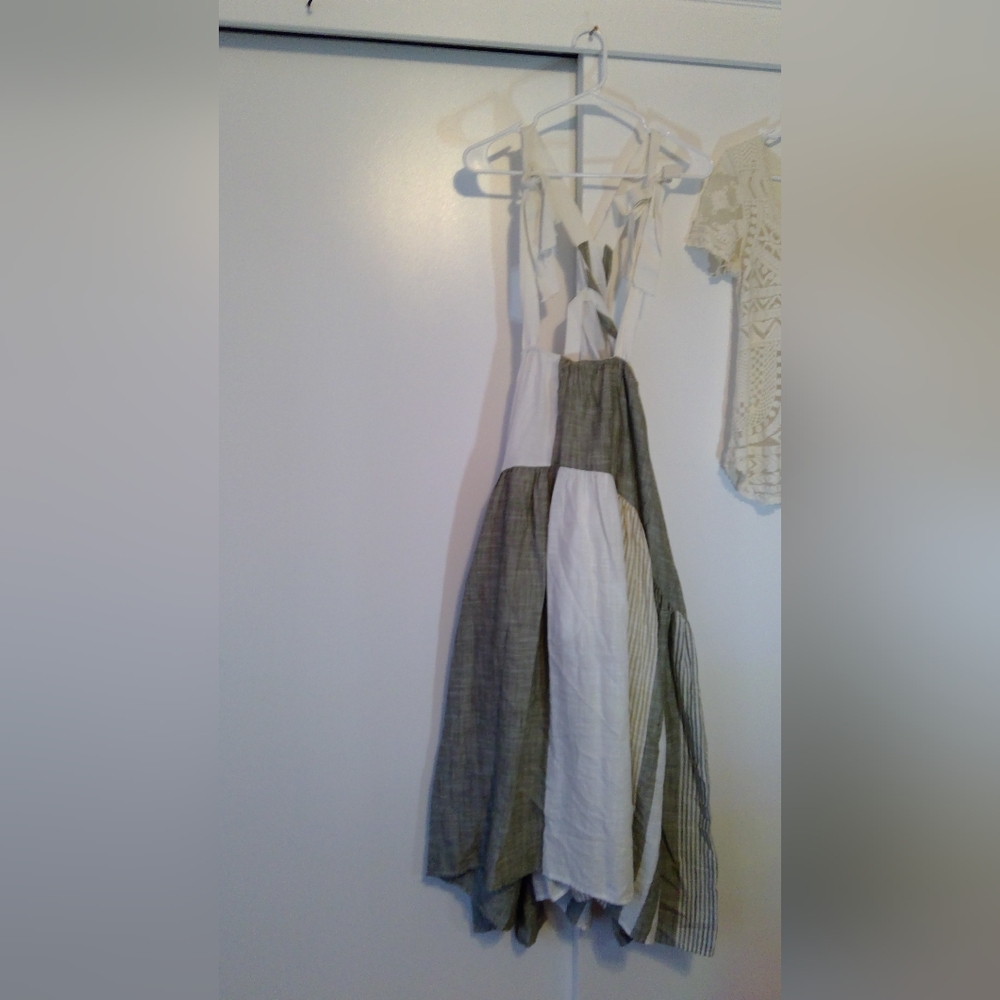 Gray and White Asymmetrical Halter Sundress